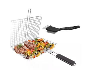 Heavy Duty 304-Stainless Steel Grill Basket Non-Stick Evenly Cook Veggies, Seafood, Meat, Rust-Resistant and Easy Clean