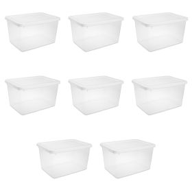 Small Storage Bin, 20 Quart Clear Plastic Storage Container with Snap-On Lid, White, Pack of 8