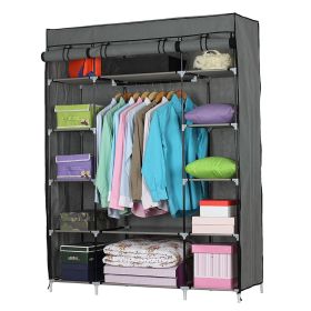 Portable Wardrobe Closet Organizer with 5 Layers 12 Compartments and 2 Hanging Rods Non-Woven Fabric Cover Alloy Frame Dustproof Doors Easy Assem