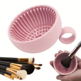 1pc QuickClean Makeup Brush Cleaner - Premium Silicone Scrubber & Non-slip Bowl - Effortless Deep Cleaning for All Facial (Color: Pink)
