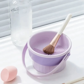 1pc QuickClean Makeup Brush Cleaner - Premium Silicone Scrubber & Non-slip Bowl - Effortless Deep Cleaning for All Facial (Color: Purple)