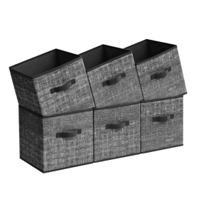 Storage Cubes, 11.8-Inch Non-Woven Fabric Bins with Double Handles, Set of 6, Closet Organizers for Shelves, Foldable (Color: Black)