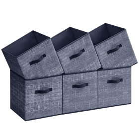 Storage Cubes, 11.8-Inch Non-Woven Fabric Bins with Double Handles, Set of 6, Closet Organizers for Shelves, Foldable (Color: Blue)