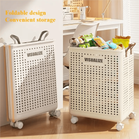 "Spacious" Collapsible Medium-Large Ceramic White Laundry Basket with No Lid - Faux Leather, Hand Wash, Solid Color (Color: Cream, size: L)